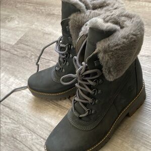 Timberland Gray Winter Rain Boots with Fur Lining